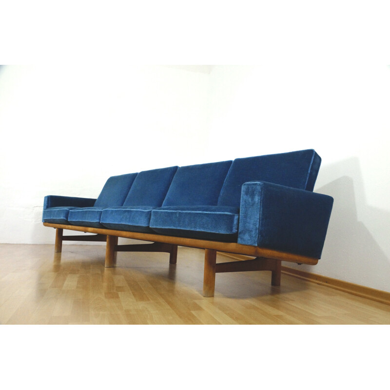 Scandinavian 4-seater blue sofa, Hans J WEGENR - 1950s