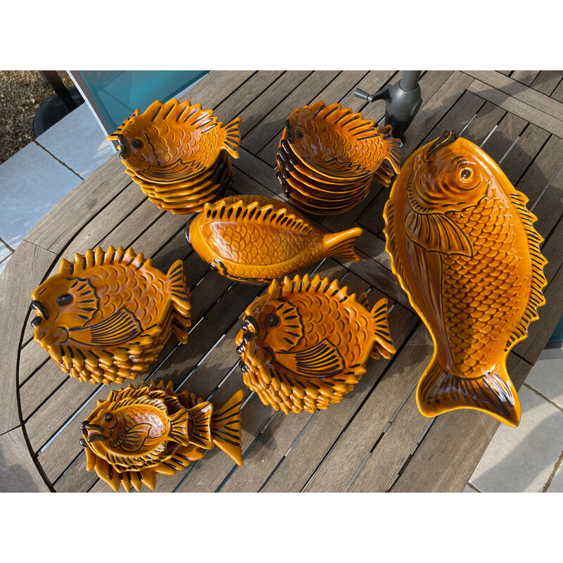 Vintage Fish Set Vallauris Ceramic 28 pieces - 1960 