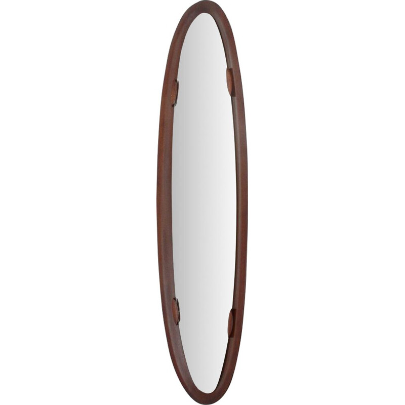 Vintage Oval mirror with curved plywood frame, 1960s