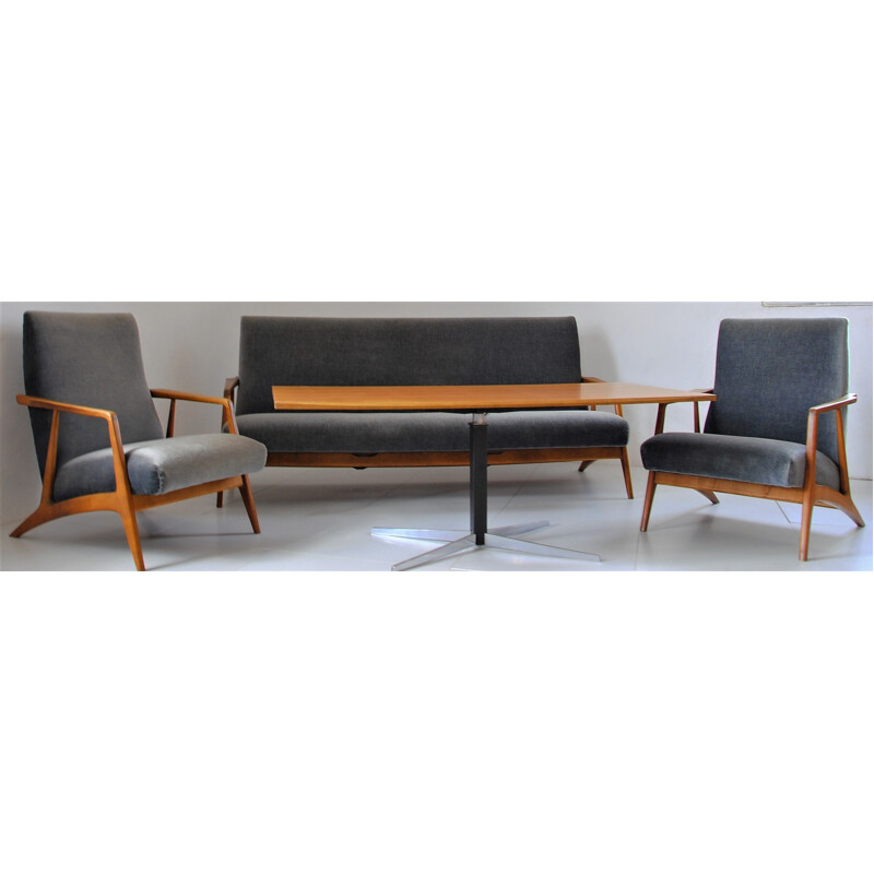 Mid-Century Mohair Sofa, Armchairs & Adjustable Sofa Table from Wilhelm Renz, 1960s