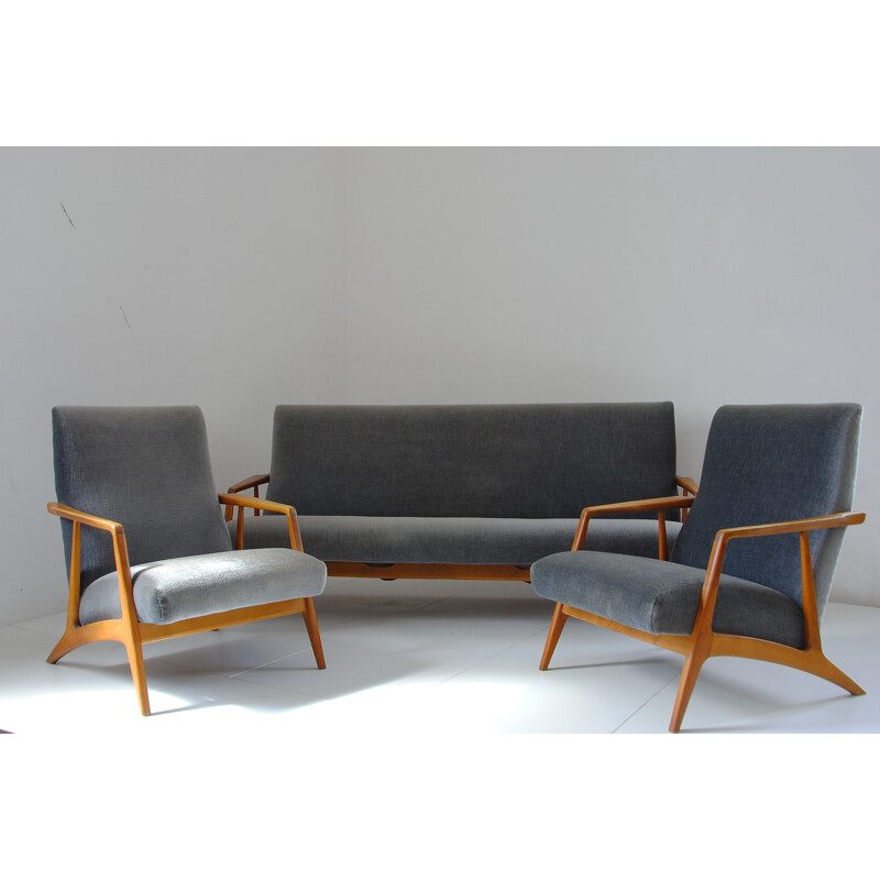 Mid-Century Mohair Sofa, Armchairs & Adjustable Sofa Table from Wilhelm Renz, 1960s