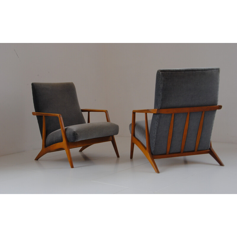 Canapé vintage fauteuils et table de canapé réglable en mohair Wilhelm Renz 1960
