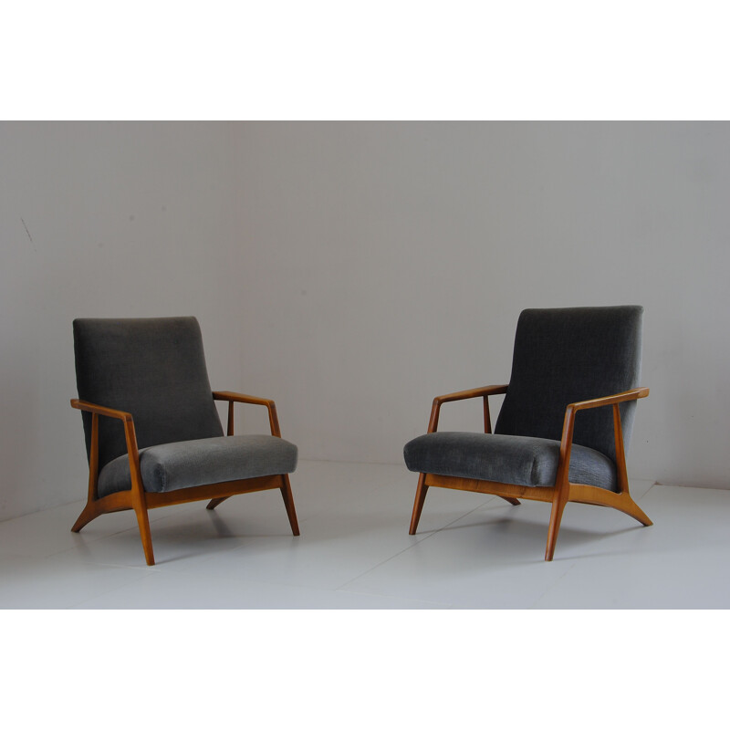 Canapé vintage fauteuils et table de canapé réglable en mohair Wilhelm Renz 1960