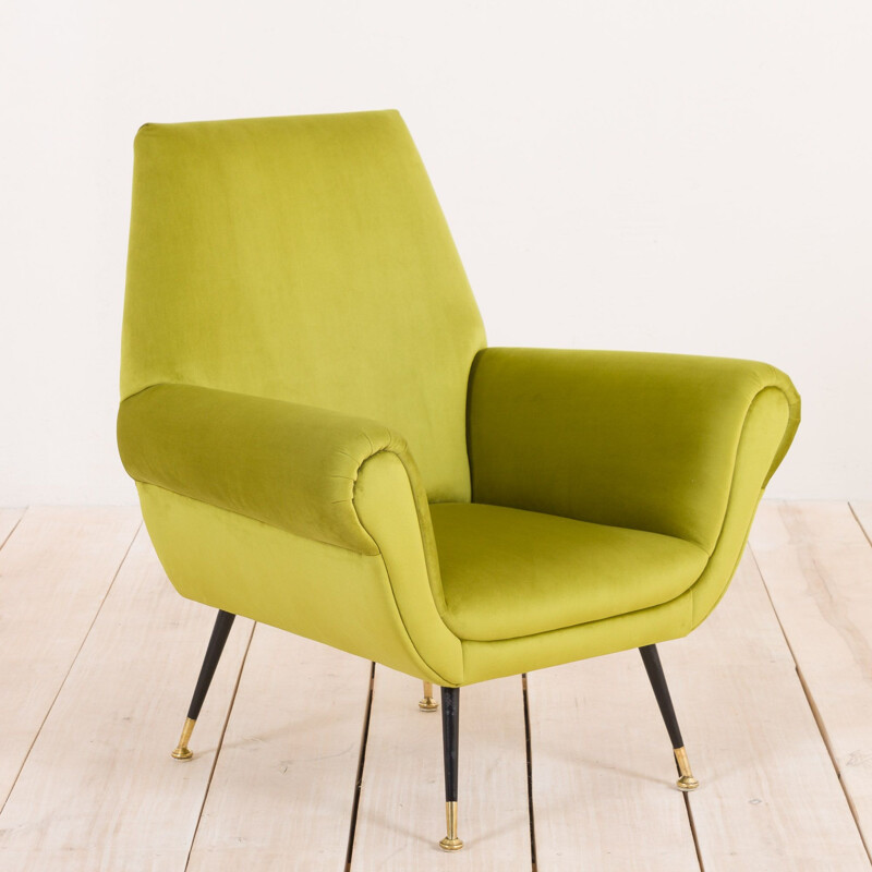 Vintage green velvet armchair Gigi Radice 1950s