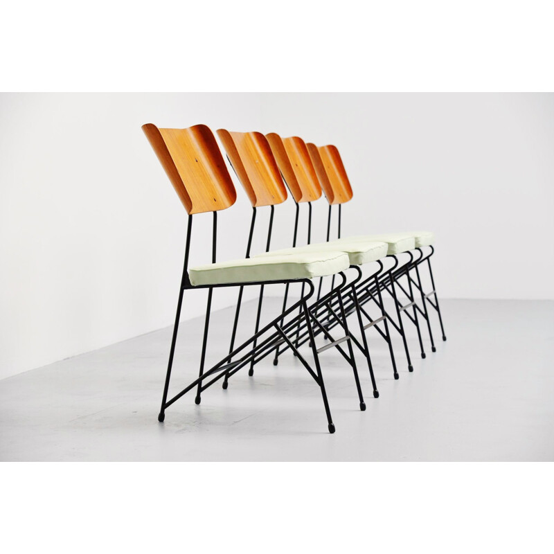 4 Chaises vintage Carlo Ratti pour Legni Curva Italie 1950