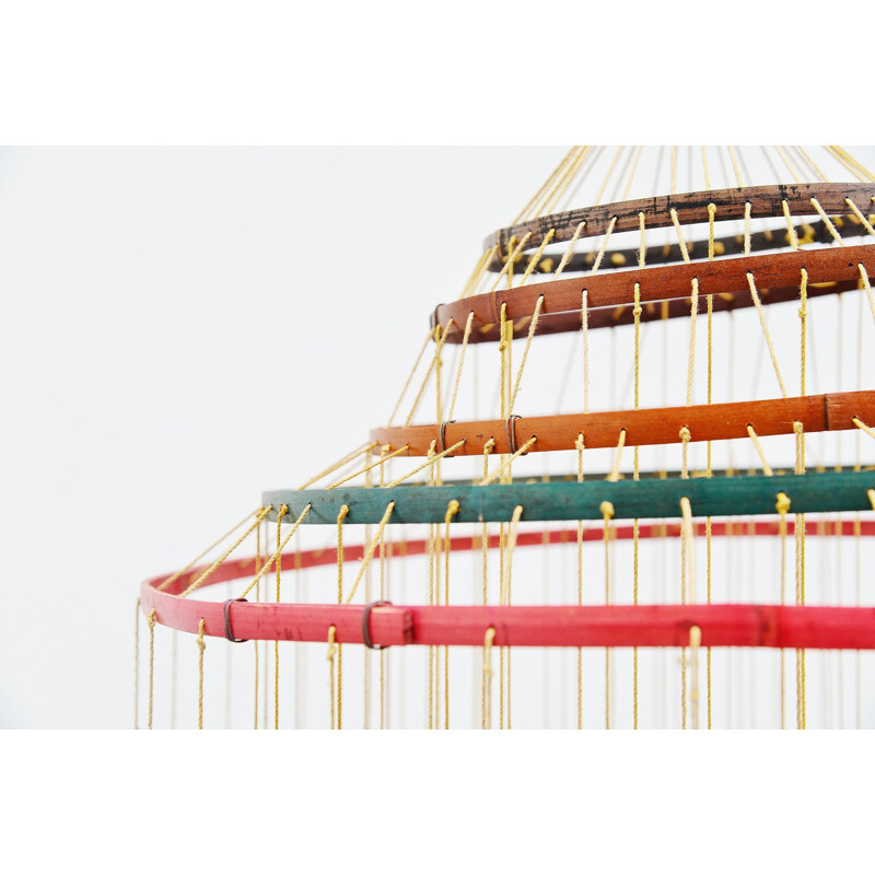 Vintage Coloured bamboo mobile sculpture Holland 1960