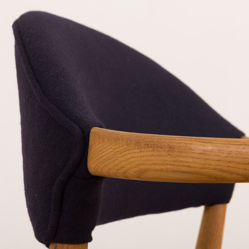  Vintage oak chair in dark blue wool Erik Kirkegaard Denmark 1950s
