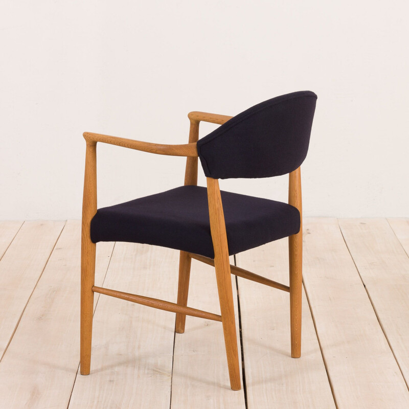  Vintage oak chair in dark blue wool Erik Kirkegaard Denmark 1950s