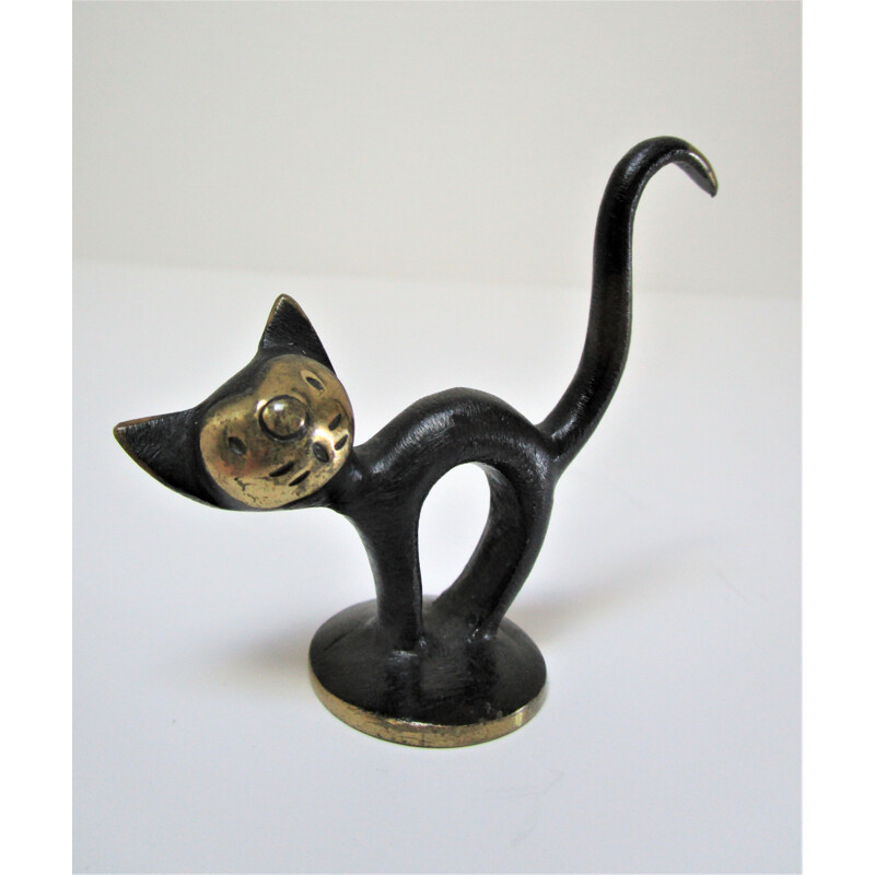 Chat vintage bronze noirci Walter Bosse pour Herta Baller Autriche 1950