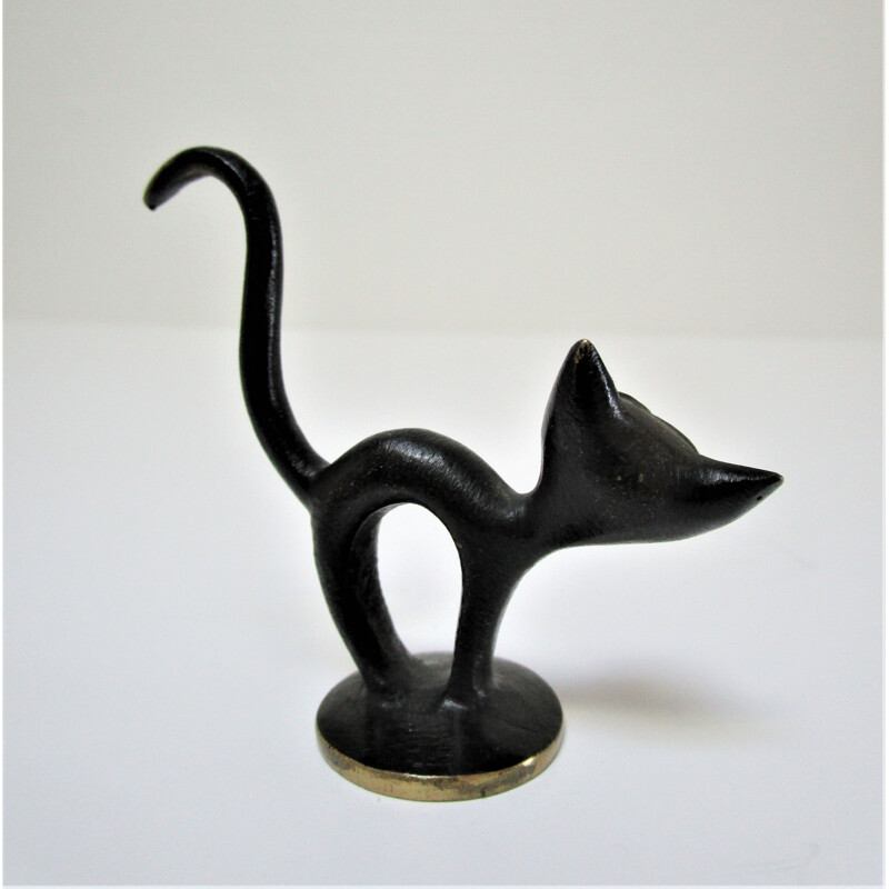 Vintage blackened bronze cat Walter Bosse for Herta Baller Austria 1950