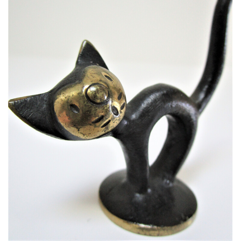 Vintage blackened bronze cat Walter Bosse for Herta Baller Austria 1950
