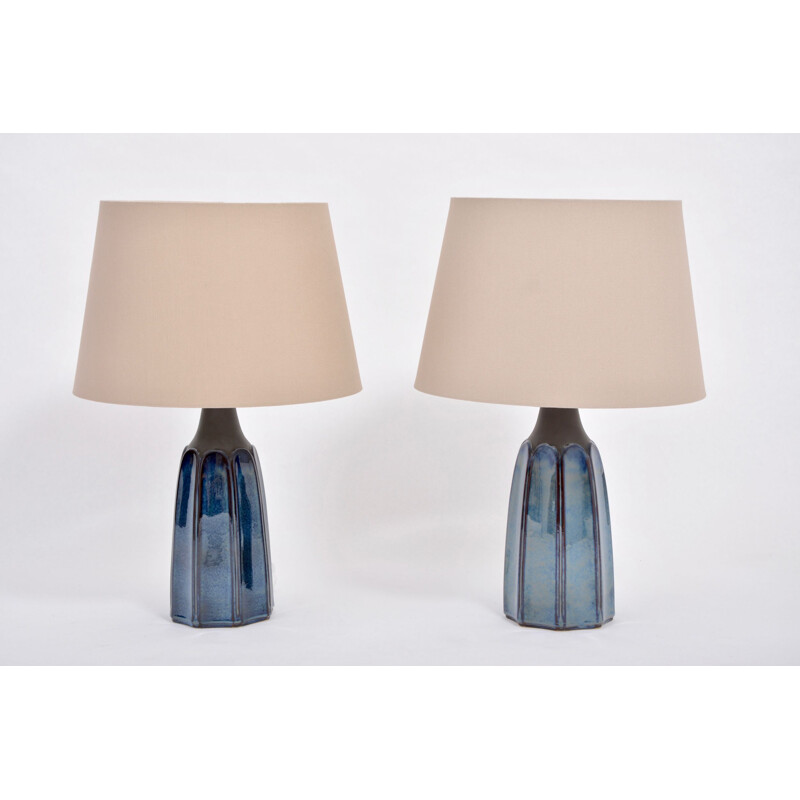Pair of vintage Tall Blue Stoneware Table Lamps 1042 by Einar Johansen for Søholm