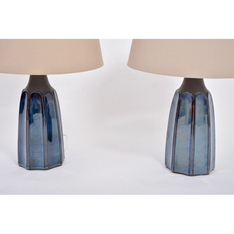 Pair of vintage Tall Blue Stoneware Table Lamps 1042 by Einar Johansen for Søholm