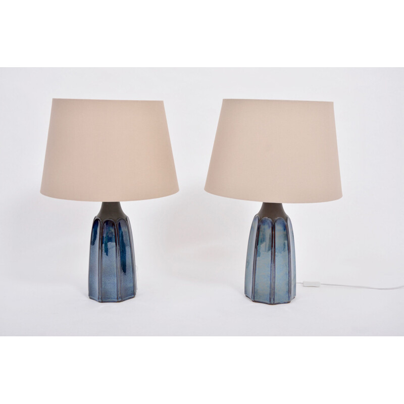 Pair of vintage Tall Blue Stoneware Table Lamps 1042 by Einar Johansen for Søholm