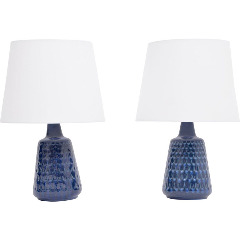 Pair of Vintage Model 1019 Blue Stoneware Table Lamps by Einar Johansen for Søholm
