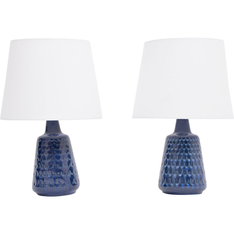 Paire de lampes de table vintage en grès bleu modèle 1019 par Einar Johansen pour Søholm