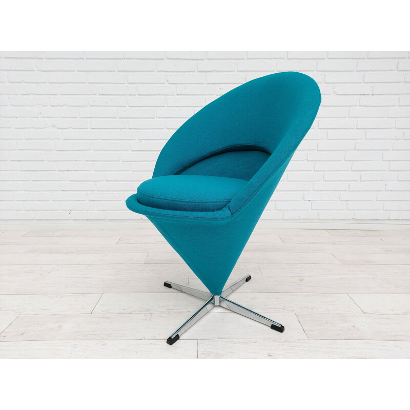 Vintage turquoise blue "Cone chair" by Verner Panton Danish 1970s