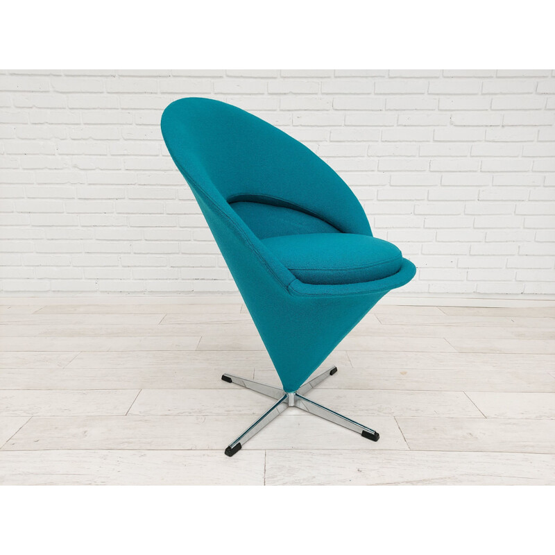 Vintage turquoise blue "Cone chair" by Verner Panton Danish 1970s