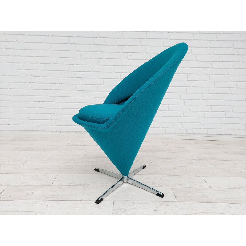 Vintage turquoise blue "Cone chair" by Verner Panton Danish 1970s