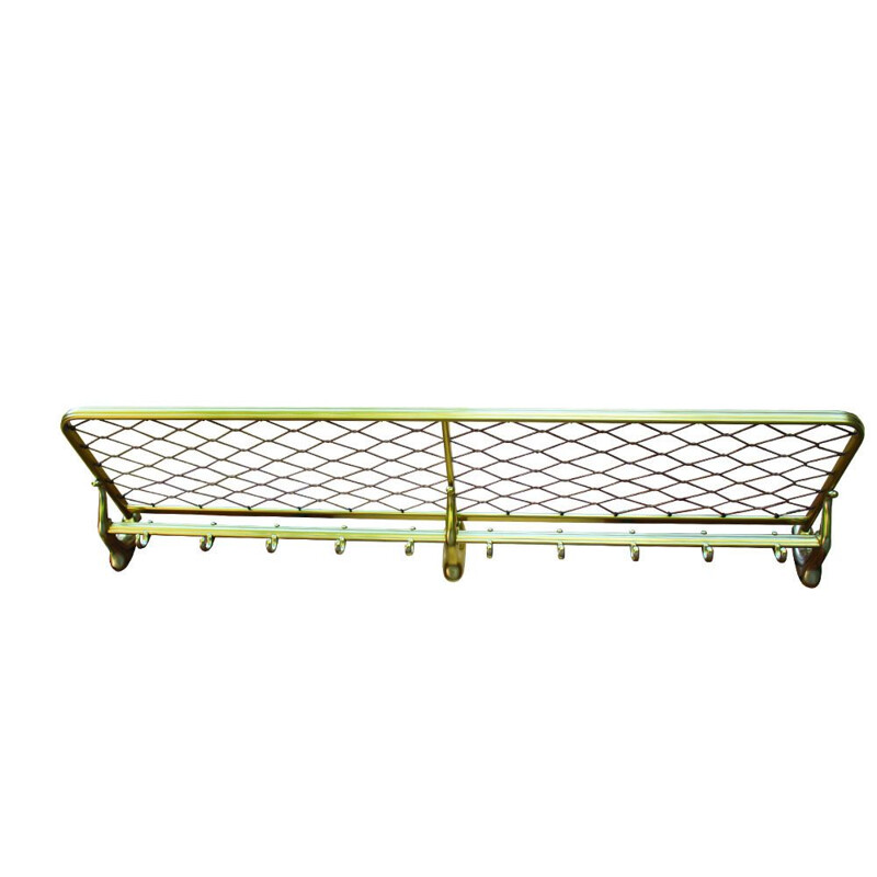 Vintage brass aluminium train coat and luggage rack, 1960s