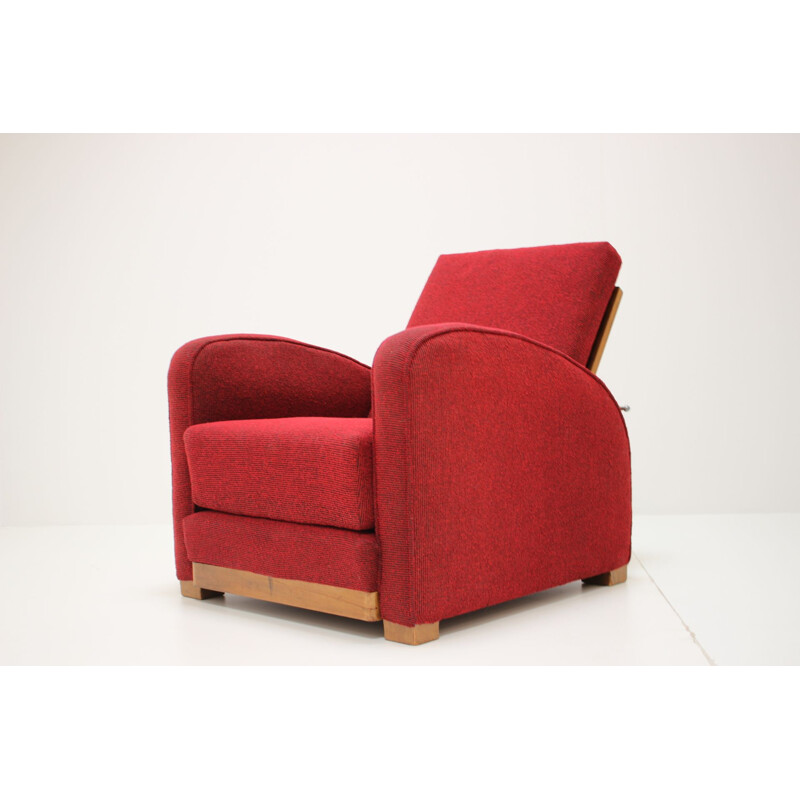 Vintage wood and fabric armchair model H-282 by Jindřich Halabala, Czechoslovakia 1945