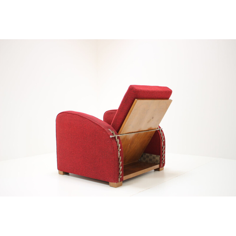 Vintage houten en stoffen fauteuil model H-282 van Jindřich Halabala, Tsjechoslowakije 1945