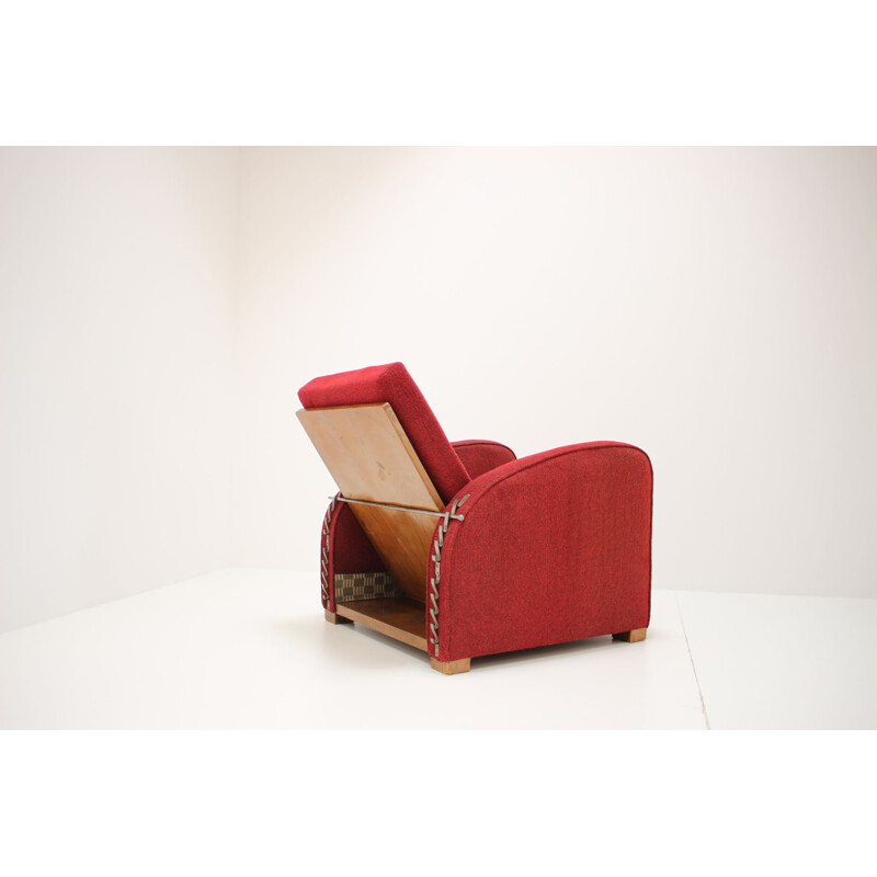 Vintage wood and fabric armchair model H-282 by Jindřich Halabala, Czechoslovakia 1945