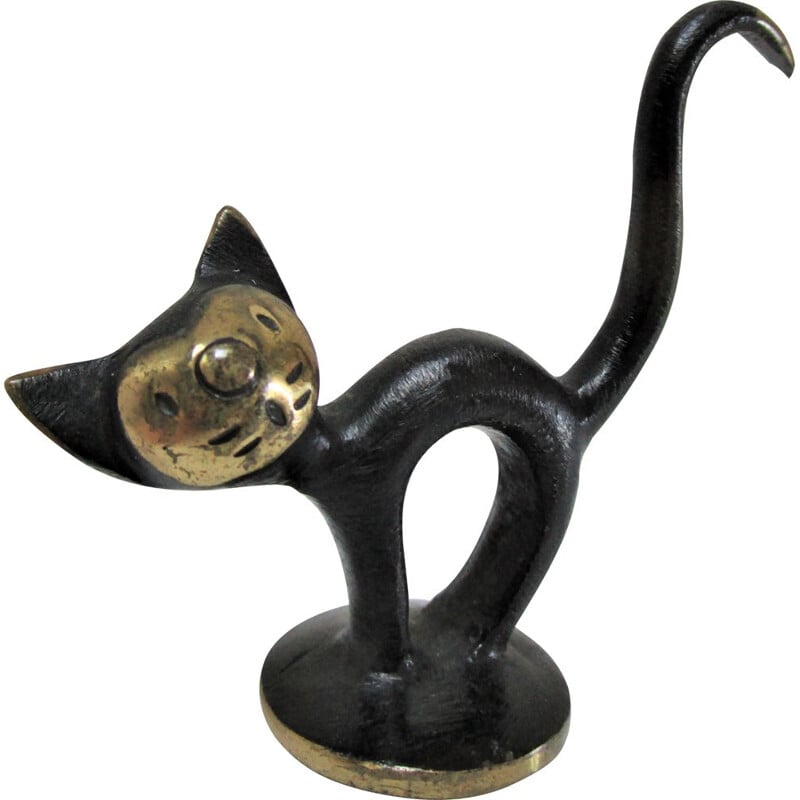 Chat vintage bronze noirci Walter Bosse pour Herta Baller Autriche 1950