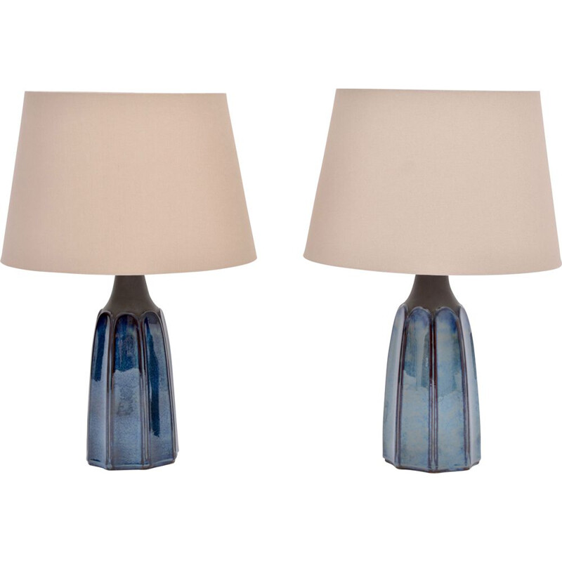 Paire de grandes lampes de table vintage en grès bleu 1042 par Einar Johansen pour Søholm