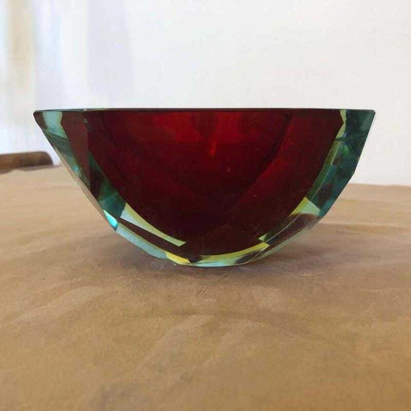 Mid-Century Sommerso Faceted Murano Glass Ashtray 1970