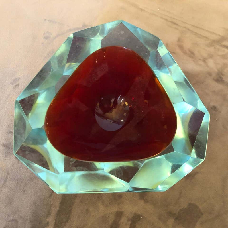 Mid-Century Sommerso Faceted Murano Glass Ashtray 1970