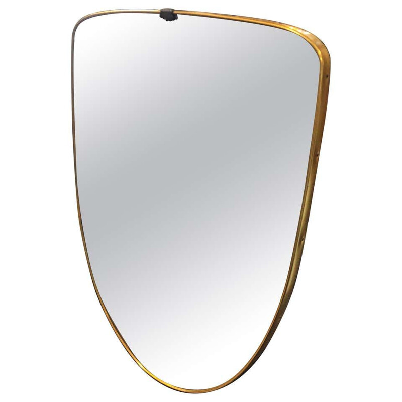 Mid-Century Brass Wall Mirror, Italian 1950
