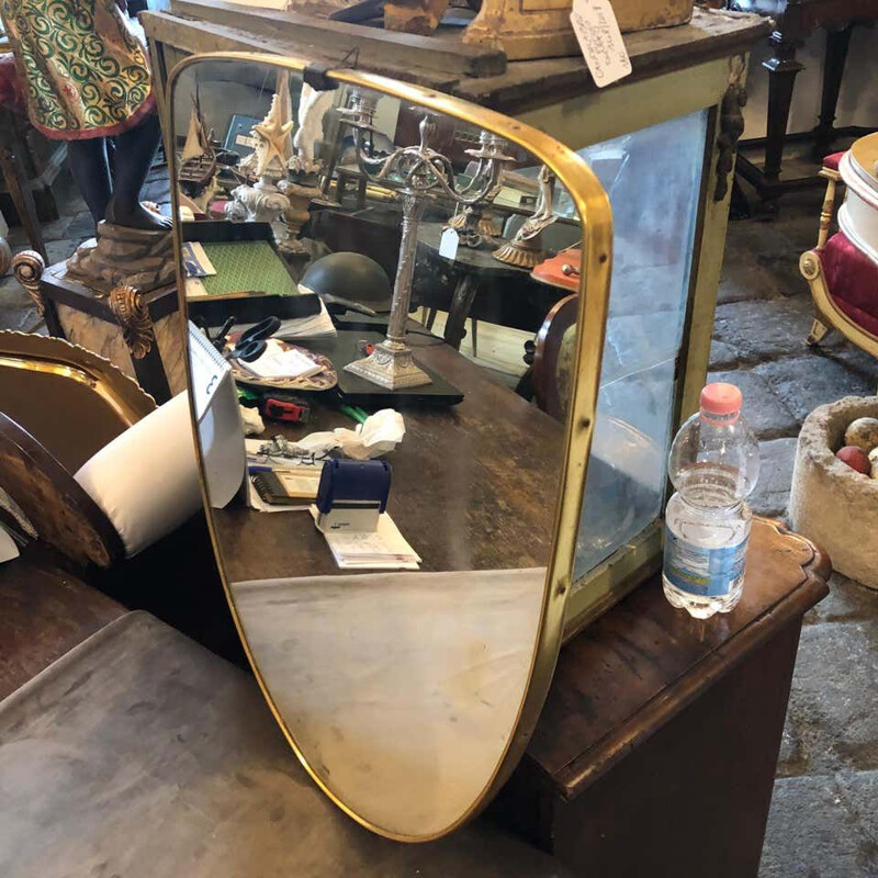 Mid-Century Brass Wall Mirror, Italian 1950