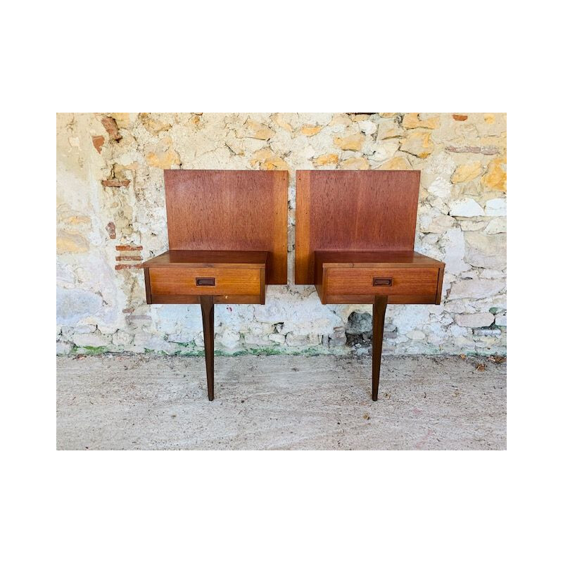 Vintage teak headboard and bedside table set by Nathan 1960