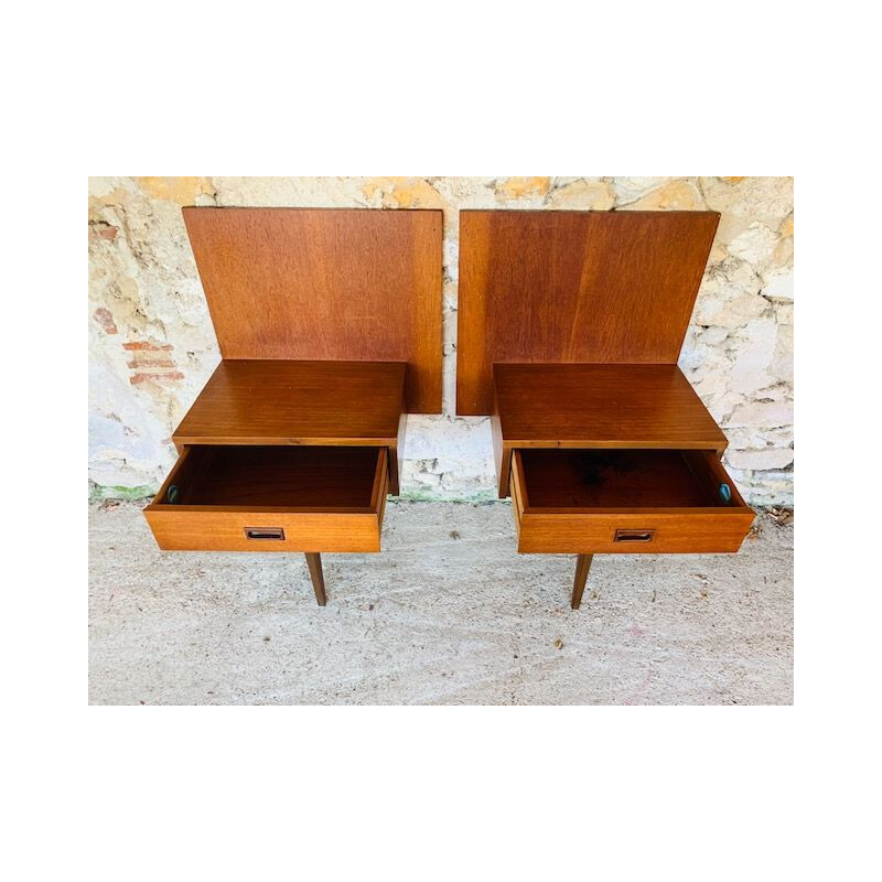 Vintage teak headboard and bedside table set by Nathan 1960