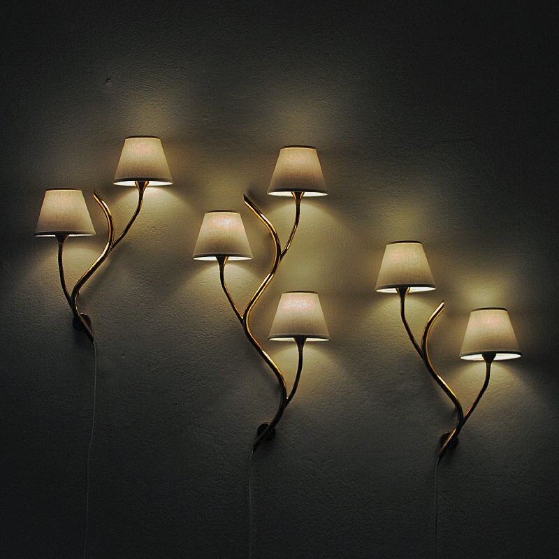 Set of 3 midcentury Norwegian branch brass Wall lamps from Astra 1950s