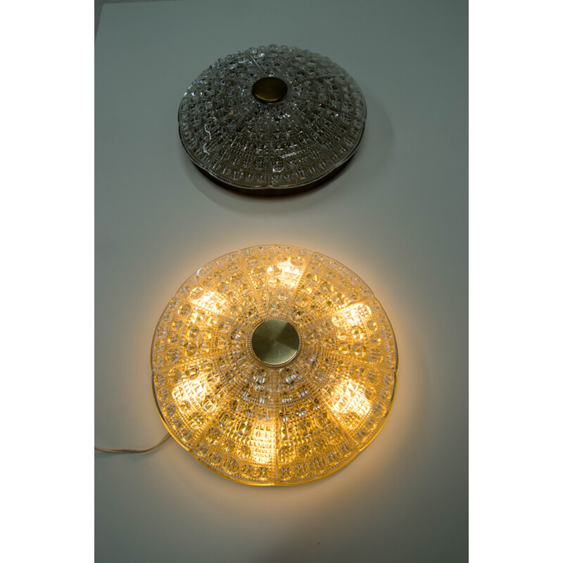 Pair of vintage glass ceiling lights by Carl Fagerlund for Lyfa, 1970