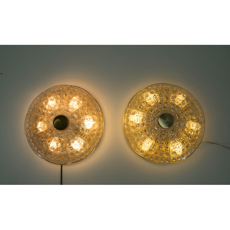 Paar vintage glazen plafondlampen van Carl Fagerlund voor Lyfa, 1970