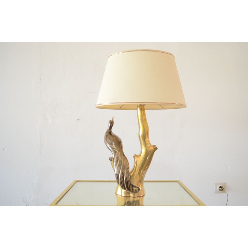 Vintage 'peacock' table lamp hollywood regency Willy Daro brass 1970s