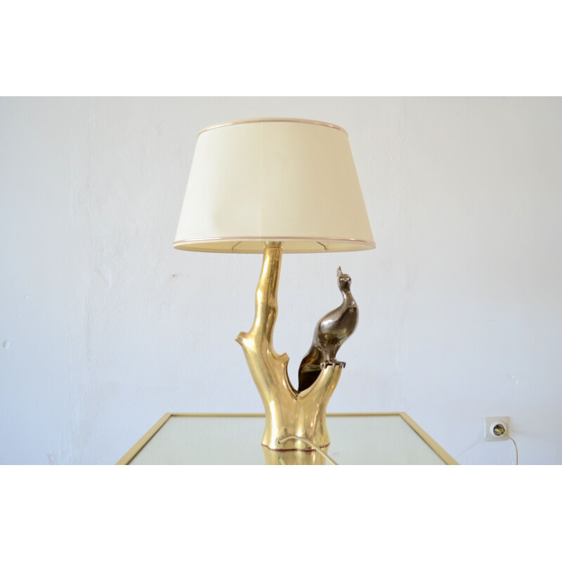 Vintage 'peacock' table lamp hollywood regency Willy Daro brass 1970s