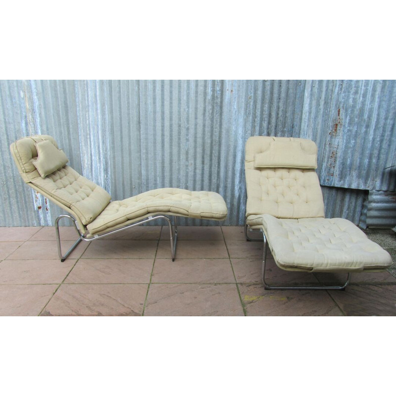 Pair of "Kroken" Ikea lounge chairs in beige cotton, Christer BLOMQUIST - 1970s