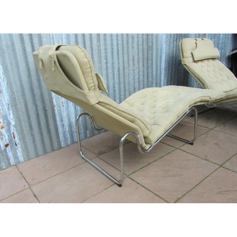 Pair of "Kroken" Ikea lounge chairs in beige cotton, Christer BLOMQUIST - 1970s