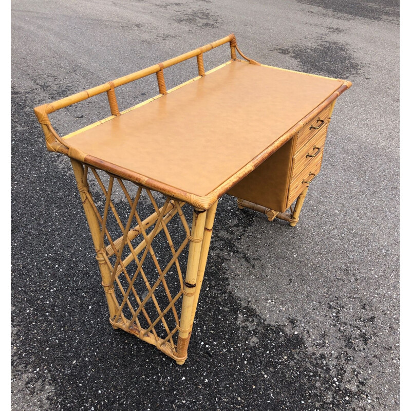 Vintage rattan desk and chair 1960 