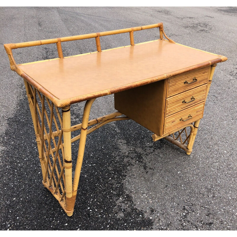 Vintage rattan desk and chair 1960 