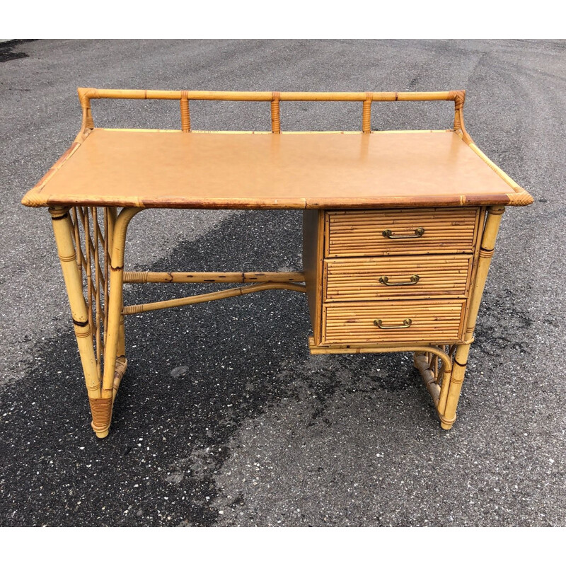 Vintage rattan desk and chair 1960 