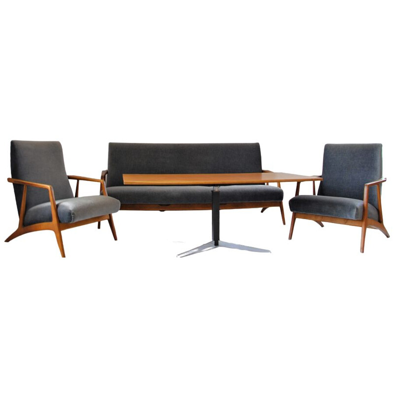 Mid-Century Mohair Sofa, Armchairs & Adjustable Sofa Table from Wilhelm Renz, 1960s