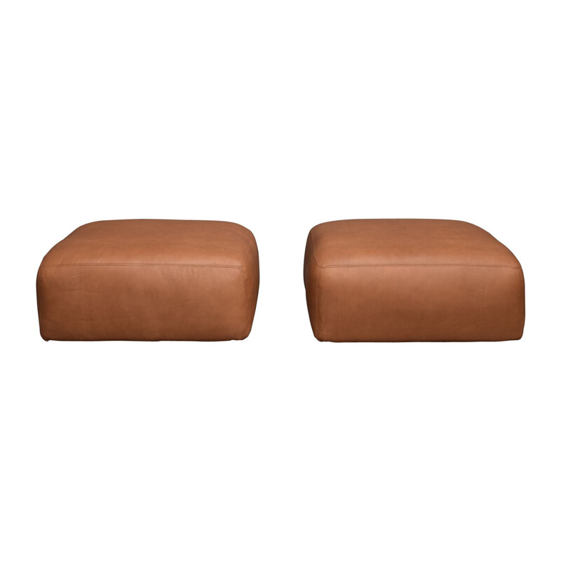 Vintage Poufs "Le Mura" by in brownn Leather for Cassina, Italy - circa 1970