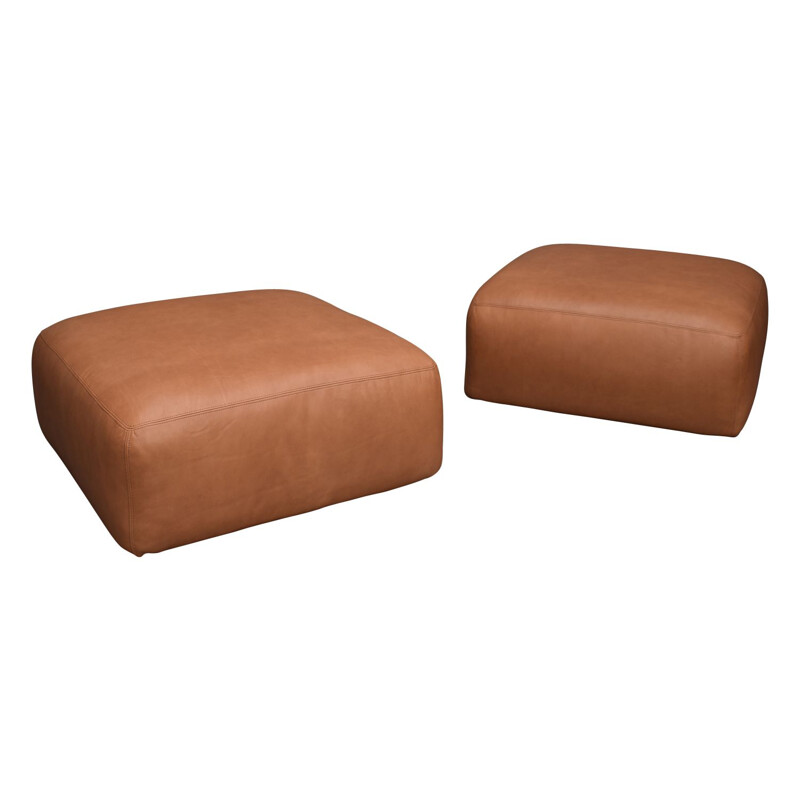 Vintage Poufs "Le Mura" by in brownn Leather for Cassina, Italy - circa 1970