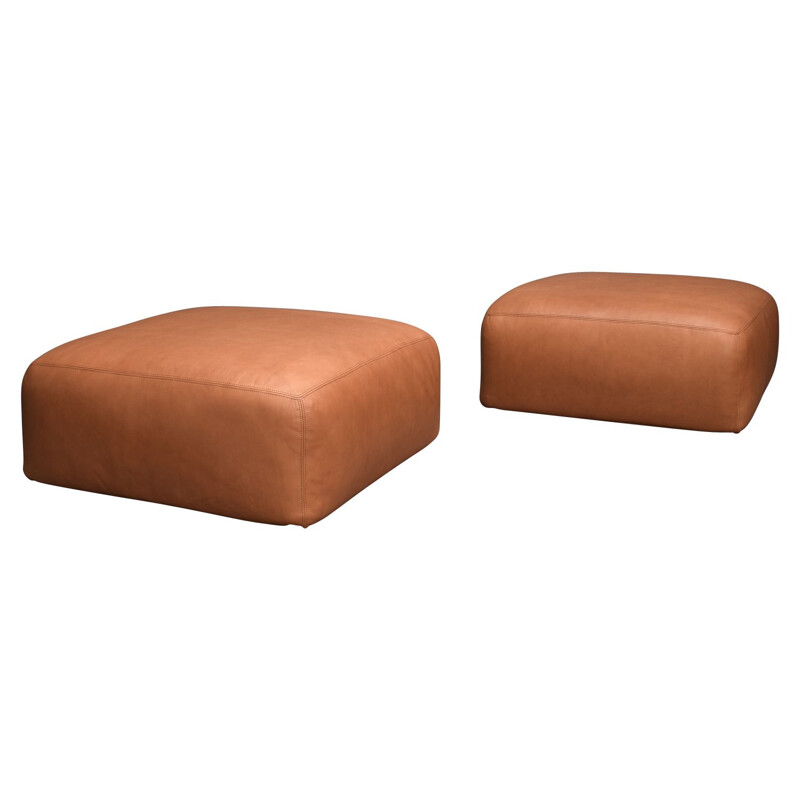 Vintage Poufs "Le Mura" by in brownn Leather for Cassina, Italy - circa 1970