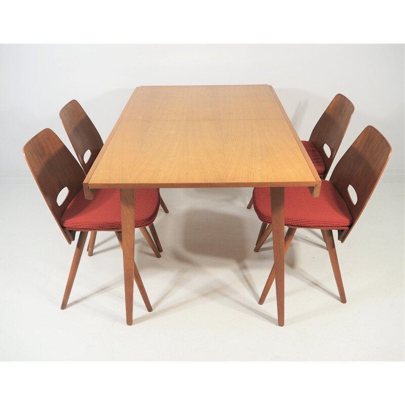 Set of 5 vintage Dining Chairs and Table Set from Tatra, 1970s